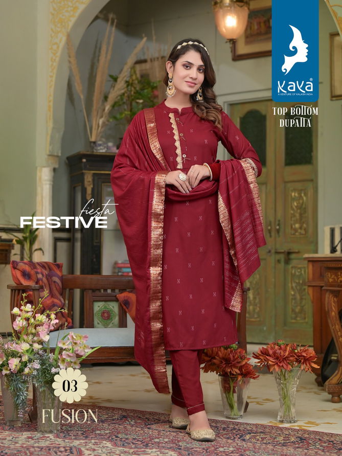 Kaya Fusion Rayon Designer Readymade Suits Catalog